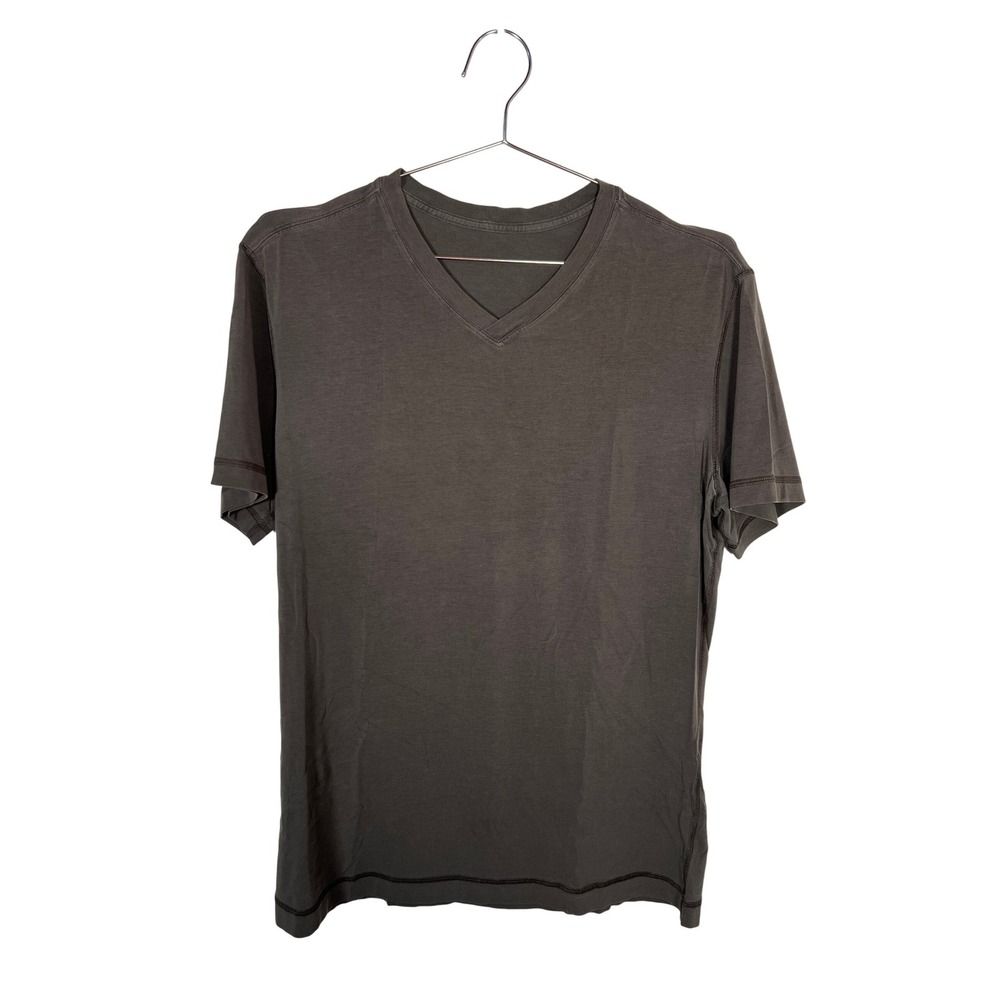 Lululemon V-Neck Short Sleeve T-Shirt Charcoal Grey Athletic Casual Mens L